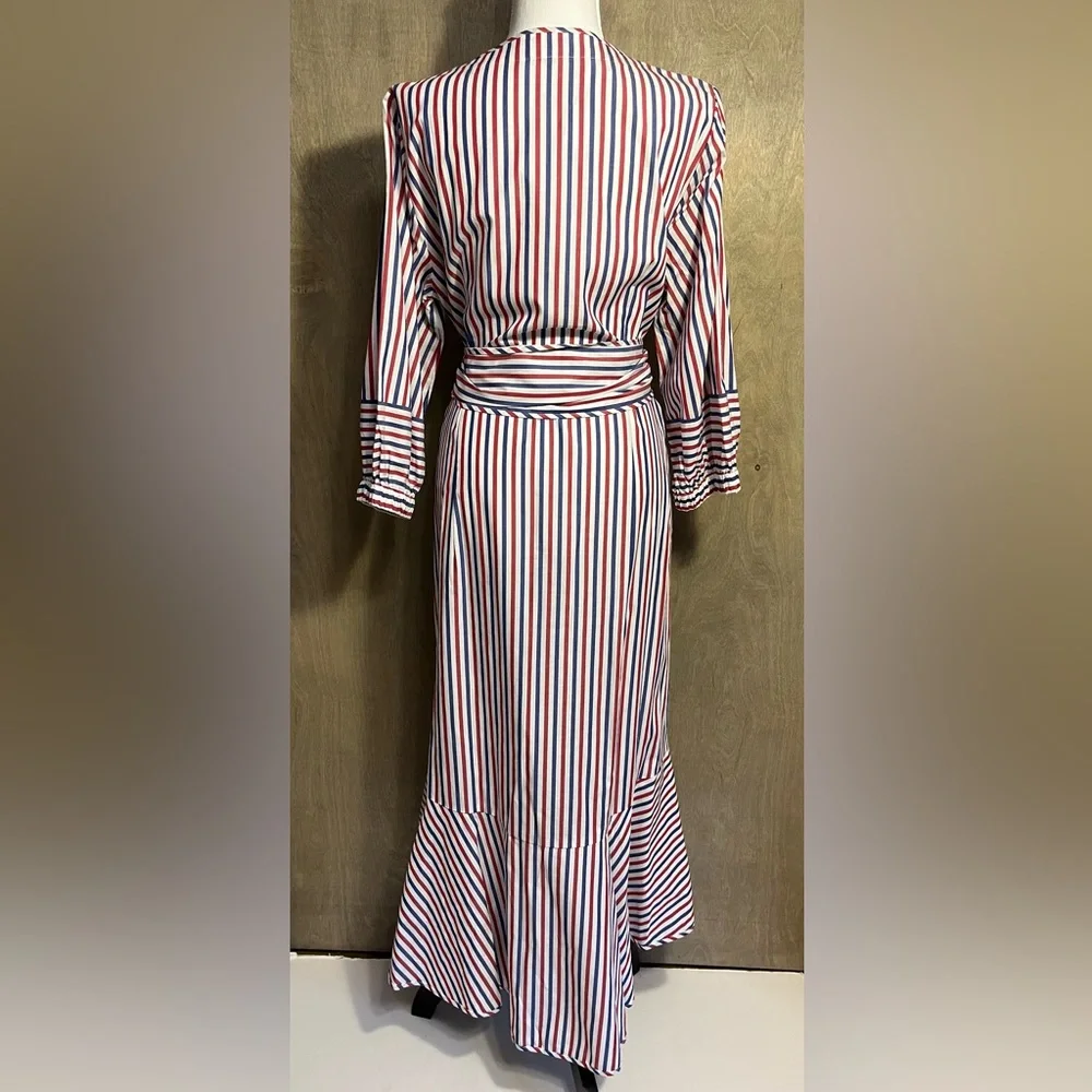 J. Crew Gabriola Ruffled Striped Cotton Shirt Midi Dress Spring Event 10